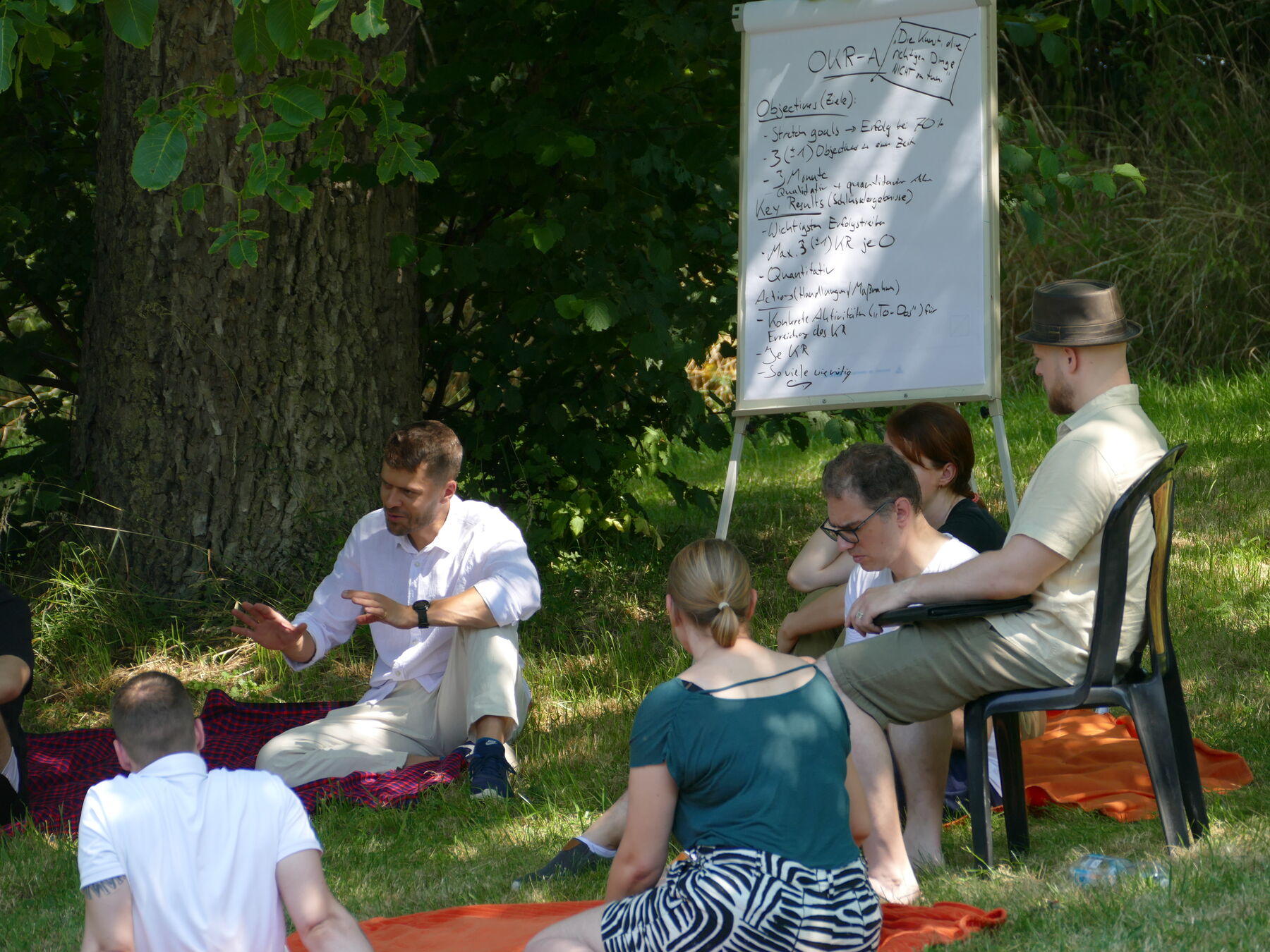 Nils Westrich im Training mit der Gruppe im Schatten eines Baums